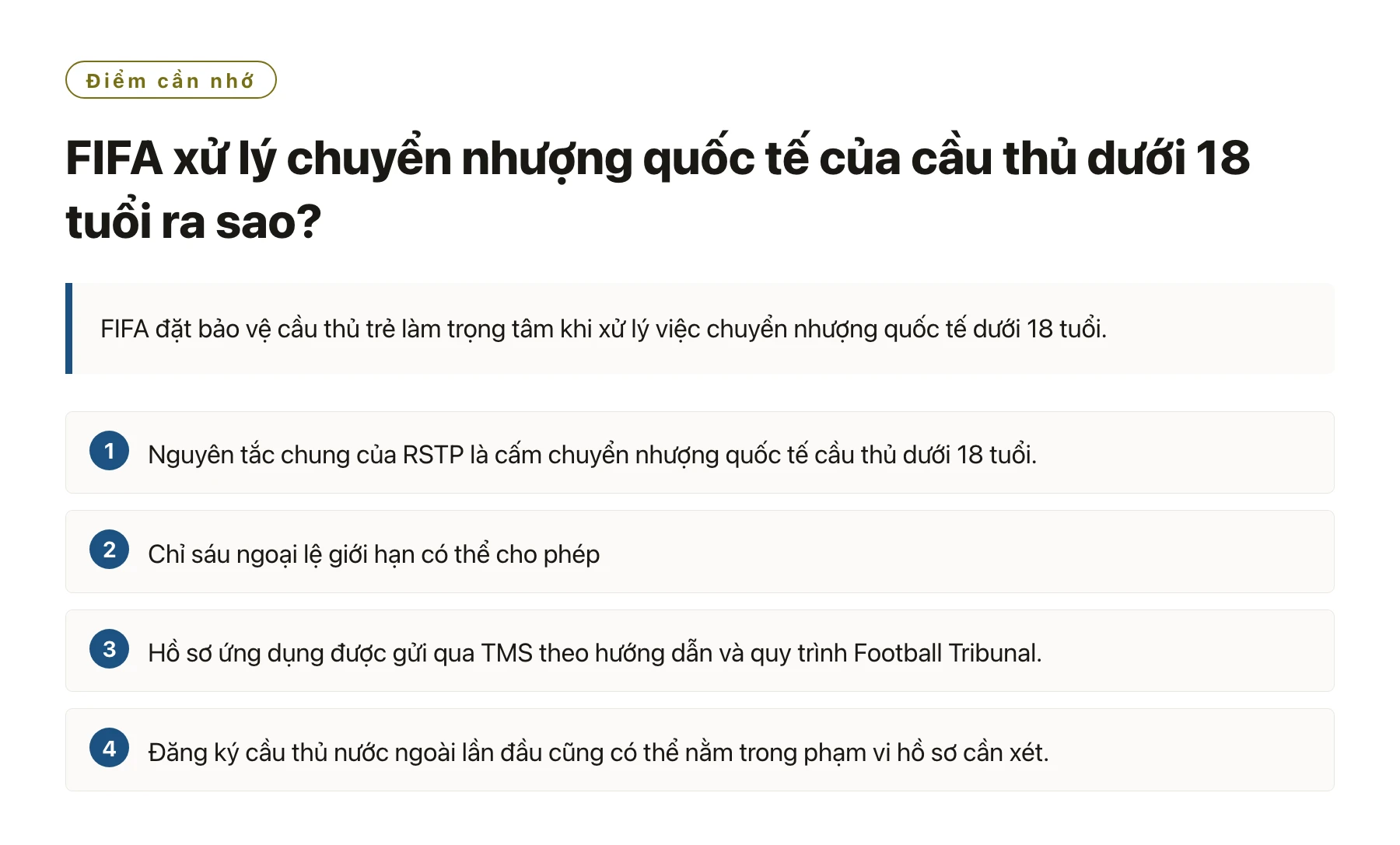 FIFA xử lý chuyển nhượng quốc tế của cầu thủ dưới 18 tuổi ra sao?——全文要点速览
